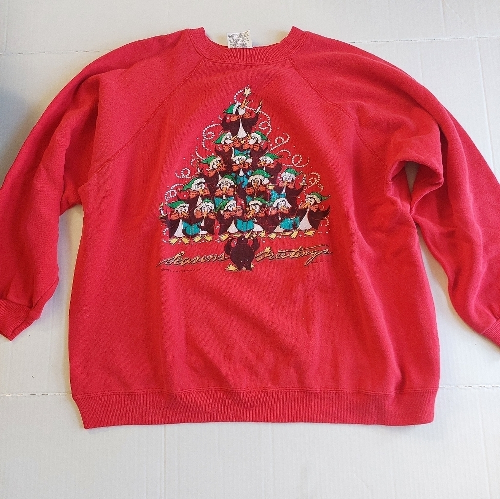 1990 Ugly Sweater Sweatshirt XMas Vintage Christmas Graphic Shirt Women  XL (E)